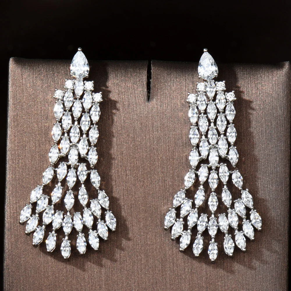European and American Zirconia Dangle Drop Earrings for Women Bridal Wedding Pag - £32.76 GBP