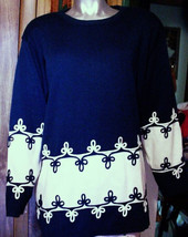 SEGUE SIZE 2X WOMENS NAVY &amp; WHITE LONG SLEEVE SWEATER - £27.97 GBP