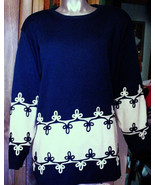 SEGUE SIZE 2X WOMENS NAVY &amp; WHITE LONG SLEEVE SWEATER - £27.97 GBP