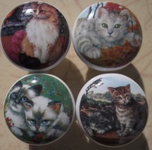Ceramic Cabinet Knobs W/ Kittens Kitten Patio Cat - £14.16 GBP