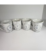 Casamoda Tick Tock Coffee Mugs Cups Clock Face Time White  Blue Set of 4 - $13.98