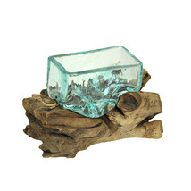 Rectangular Glass On Driftwood Decorative Bowl Vase Terrarium Succulent ... - $42.56