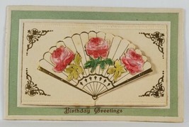 Birthday Greetings Fan Applied Flowers Fold Out 1912 Westminster MD Postcard R12 - £6.24 GBP