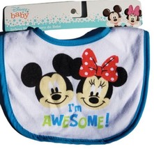Disney Baby Infant Bib &quot;I&#39;m Awesome!&quot; Mickey &amp; Minnie Mouse Blue NEW - £5.00 GBP