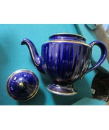 HALL TEA POT 6 CUPS COBALT BLUE GOLD TRIM 083 LOS ANGELES - $84.15