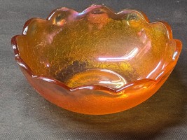 Vintage IMPERIAL 8&quot; Bowl CRACKLE IN MARIGOLD Carnival Glass With Scallop... - $495.17 MXN