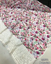Floral Digital Print Georgette Saree || Brocade Border Lace Work Sari  || Contra - £60.34 GBP