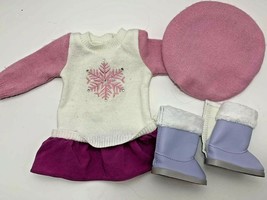 American Girl Soft as Snow boots Good to See You sweater dress outfit pink hat - £15.53 GBP