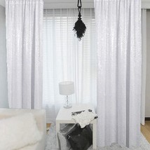 White Sequin Curtains 2 Panels 2Ftx8Ft Baby Shower Backdrop Glitter Backdrop Seq - £32.87 GBP