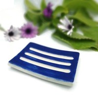 Rectangular Draining Ceramic Soap Dish, Blue &amp; White Soap Bar Holder Han... - £45.78 GBP