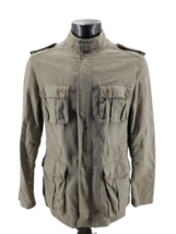 Zara Man  Caual 100% Linen Utility Jacket Mens Large Tan Cargo twin vent - £31.17 GBP