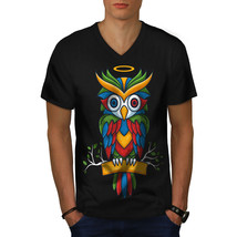 Bright Colorful Owl Shirt Nature Bird Men V-Neck T-shirt - £10.41 GBP