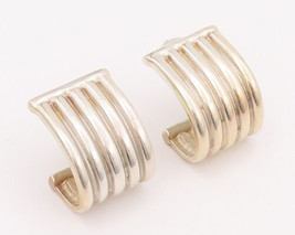 925 Sterling Silver Vintage Earrings ESPO SIG Solid Grooved Open J Hoops EG12937 - $85.33