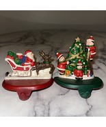 2 Cast Iron Christmas Stocking Hanger SET Santa Sleigh Rudolf Tree Decor... - €41,90 EUR