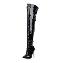 Women Sexy Cross Tied Thigh High Boots Pointed Toe Thin High Heels Over The Knee - £94.15 GBP