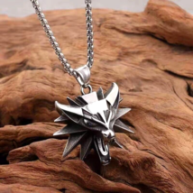 Mens Silver Witcher Wolf Head Pendant Necklace Punk Biker Jewelry Chain 24&quot; Gift - £9.56 GBP