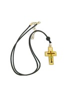 Cross crucifix Christian Jesus Necklace Catholic black cord adjustable P... - $13.41 CAD
