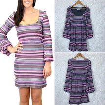 Judith March Gogo Dress Purple Stripe Bell Sleeve 70s Anthropologie Wome... - $49.49