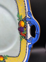 Grimwades square serving plate, 2 handles, blue &amp; yellow, gold rims, fruit VTG - £16.36 GBP