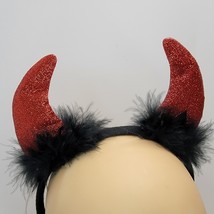 Red Devil Horns / Cat Ears Headband Feathers and Glitter Black and Red C... - €5,97 EUR