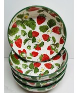 4 Small Bowls SH Home Strawberries Pattern Red Green &amp; white Ceramic 5.5... - $28.66