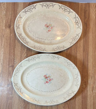 Vtg Paden City Pottery USA M43 Floral Bouquet Platters 11.25&quot; x 8.5&quot; Set of 2 - £31.34 GBP