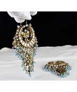 Fine Antique Jadau Chandbali Dangle Earring 22k Gold Studded with Gemsto... - $306,960.82 MXN