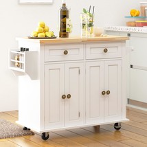 Featuring A Drop-Leaf Rubber Wood Tabletop, This Rolling Kitchen Island Cart - £211.14 GBP