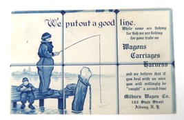 Vintage advertising post card Milburn Wagon Co. Albany NY fishing scene - $5.00