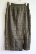 Vtg Jones New York 8 Brown Houndstooth 100% Wool Side Slit Pencil Midi Skirt USA - £15.65 GBP