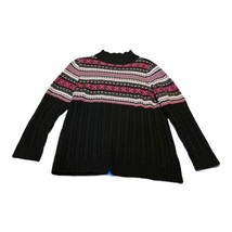 Dress Barn Turtleneck Pink Snowflake Sweater Women Plus Size 1X Black Cable Knit - £12.22 GBP