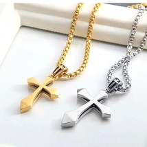 Men's Unisex Cross Pendant Necklace Catholic Christian Jewelry Stainless Steel - £12.60 GBP+