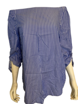 J. McLaughlin Women&#39;s Woven Off-The-Shoulder Blouse Blue/White Striped Large - £26.50 GBP