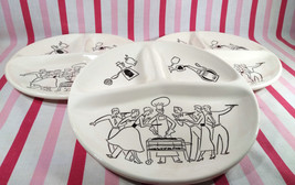 Fantastic 3pc Royal China 1950&#39;s Chef Design Divided Barbecue Party Grill Plates - £30.07 GBP