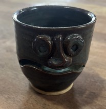 EGG SEPARATOR RUNNY NOSE ART POTTERY  BLUE/BROWN 3” T x 2..5” D - $14.00