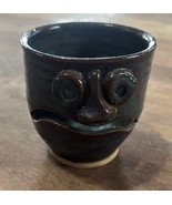 EGG SEPARATOR RUNNY NOSE ART POTTERY  BLUE/BROWN 3” T x 2..5” D - $14.00