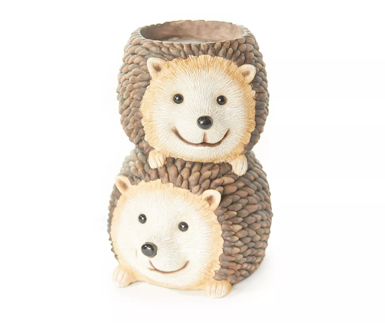 NEW Stacked Hedgehogs Polyresin Planter 9.5 inches tall brown &amp; tan in/outdoor - £10.35 GBP