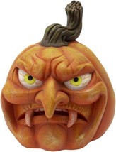 Fang Carved Pumpkin Face Halloween Figurine 6&quot; H Resin - £18.98 GBP