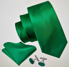 Deep Green Necktie Set (with Handkerchief and Cufflinks) - £15.84 GBP