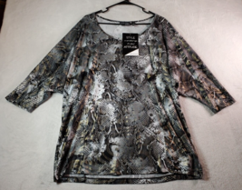 Attitudes by Renee Blouse Top Womens Petite XL Gray Black Snake Print Round Neck - £14.16 GBP