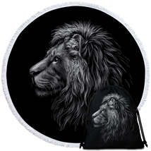 Black and White Handsome Lion Round Beach Towel - $14.90+