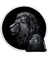 Black and White Handsome Lion Round Beach Towel - $14.90+