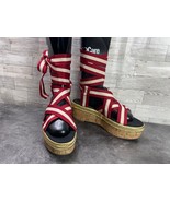 ASOS Thrilling Tie Women Shoes Red Beige Gold 8 M Platform Tie Cork Heel... - $47.29 CAD