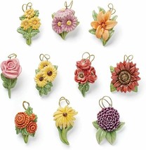 Lenox Fall Flowers Tree Ornaments Set 10 Miniature Autumn Sunflowers Mums NEW - £68.16 GBP