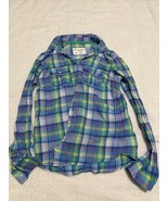 Girls Medium Plaid Aeropostale Button Up Shirt Blue Green Easter - $13.60 CAD
