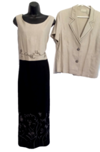 Studio Ease Linen Blend DRESS/JACKET Suit VTG size 16 Embroidered Embell... - $19.75