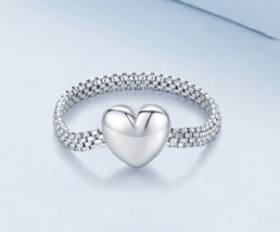 Platinum 925 Sterling Silver Elegant Heart Stylish Link Ring - FAST SHIPPING! - £35.38 GBP