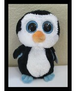 Ty Beanie Boos Waddles The Penguin Big Blue Solid Eyes CREASED TAG - $16.28 CAD