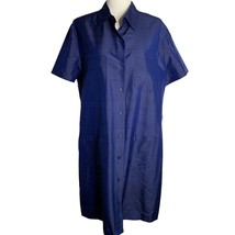 Vintage 90s Saks Fifth Ave Silk Shirt Dress XL Blue Buttons Short Sleeve Pockets - £36.59 GBP