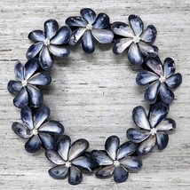 Blue Mussel Shell &amp; Freshwater Pearl Wreath Flower Handmade Beach Coastal 14&quot;W - £50.42 GBP